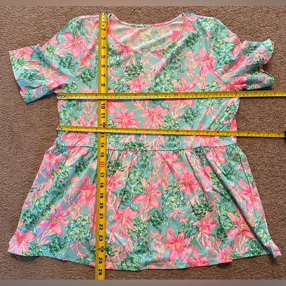 Lilly Pulitzer Jodee Ruffle Sleeve Swing Floral Top - Surf Blue So Shellegant - Picture 15 of 15